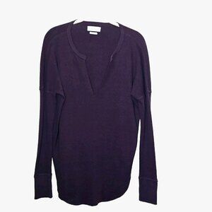 Aritzia Tna Alder Thermal Long Sleeve Waffle Knit Relaxed Top in Dark Purple M‎